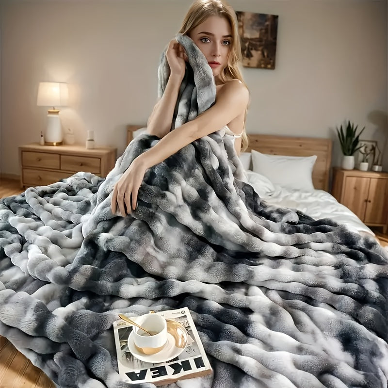 Cozy Faux Rabbit Soft, Warm Fleece Blanket for All Seasons