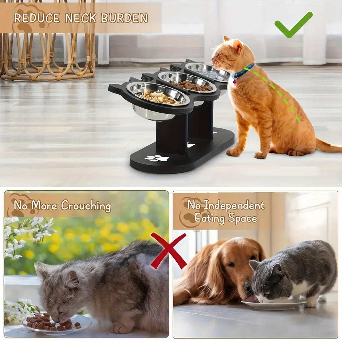 15 Degree Tilted Stainless Steel Elevated Cat Bowls Set