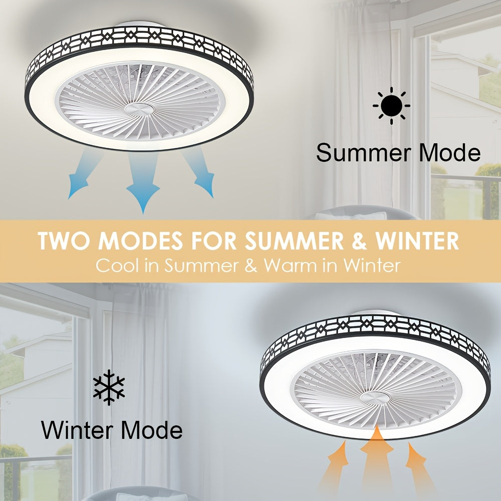 20 Inch Modern Flush Mount Bladeless Ceiling Fan with LED Light Reversible Dimmable 3 Color Temperatures and 4 Speed Settings Quiet Operation for Bedroom and Living Room
