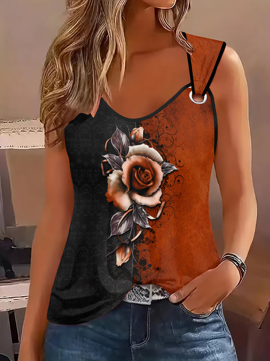 Elegant V-Neck Floral Print Tank Top for Women Summer Wear