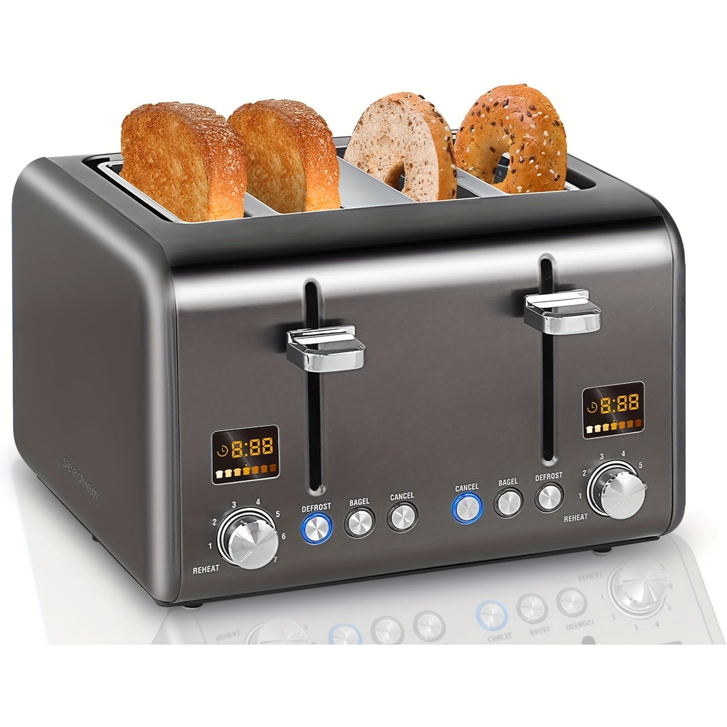 Stainless Toaster 2 or 4 Slice with LCD Display and 6 Shade Settings
