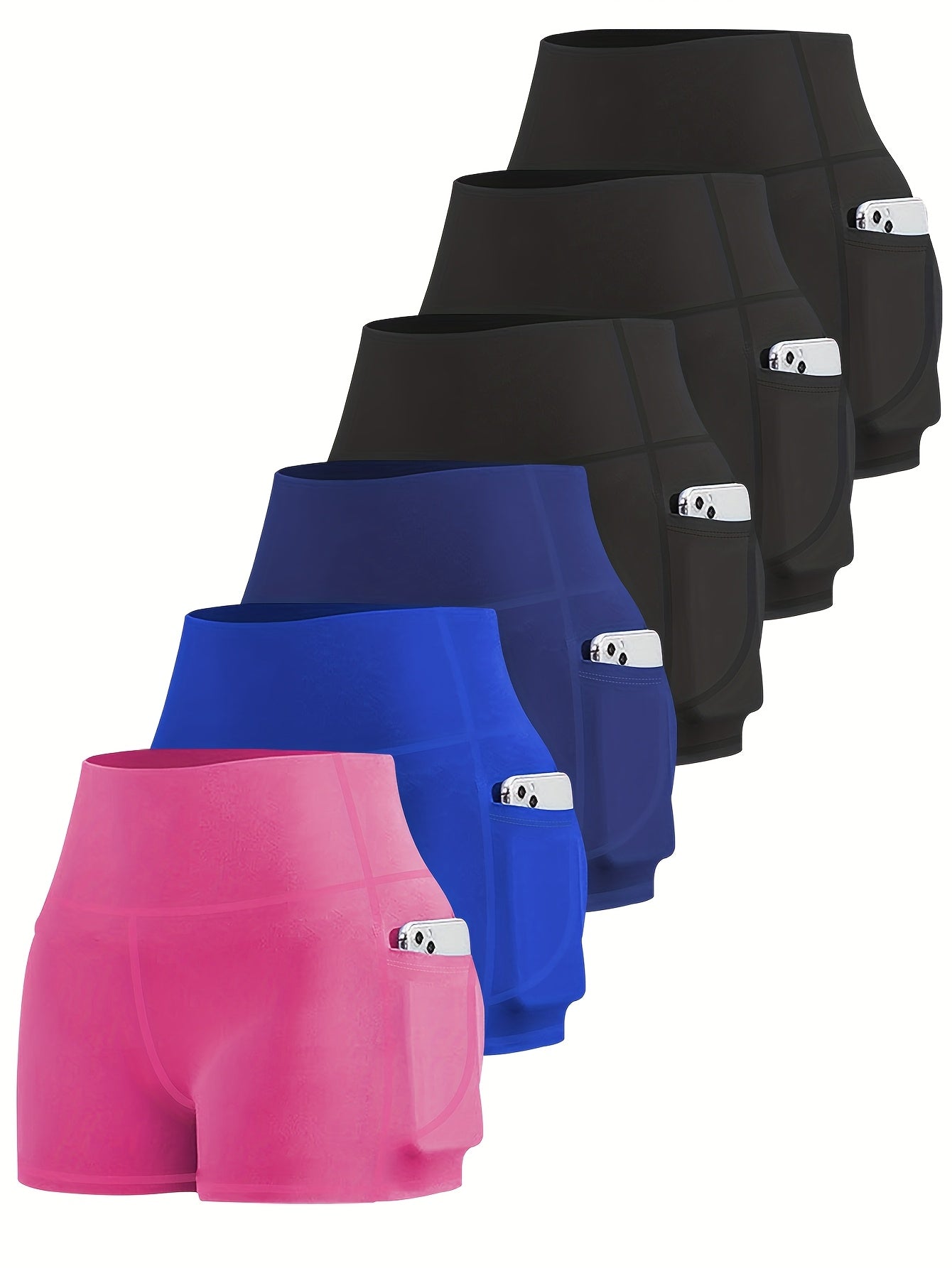 6-Pack Plus Size Women's High Waist Yoga Shorts With Pocket