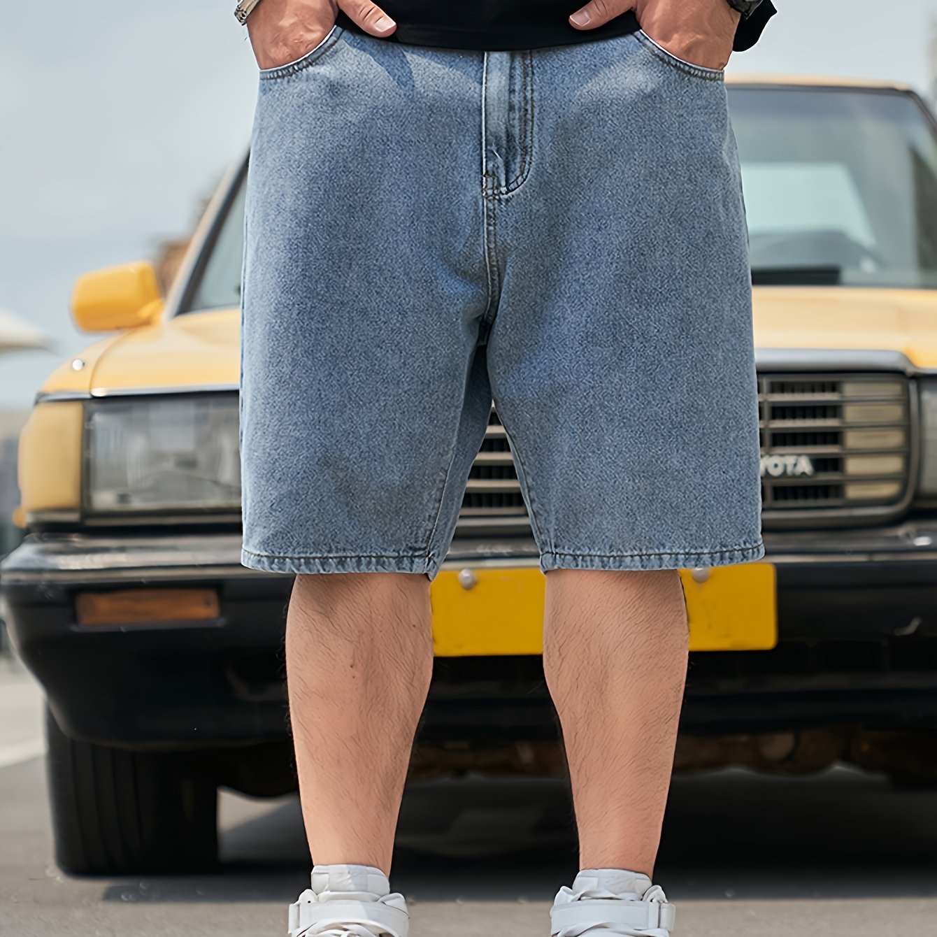 Men's Slim Fit Denim Shorts Casual Mid-Length Straight Leg Jeans with Pockets Cotton Blend Machine Washable Solid Color Perfect for Summer Outings Jean Shorts