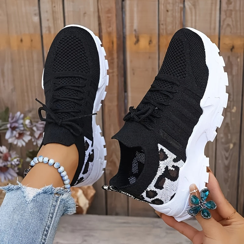 Leopard Print Sneakers Lightweight Women's Mesh Lace-Up Shoes