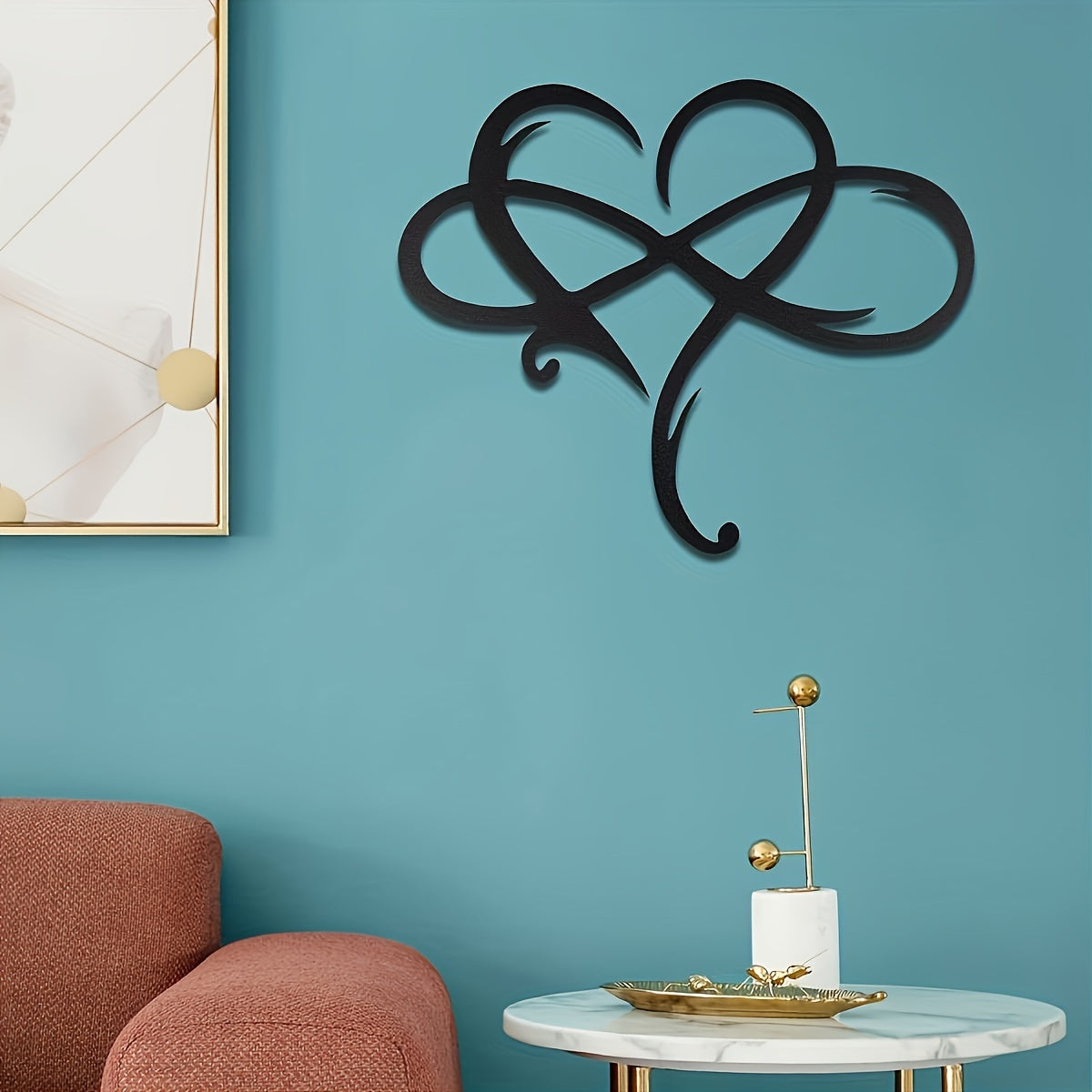 2D Flat Infinity Heart Metal Wall Decoration Art Eternal Love Infinite Heart-Shaped Wall Decor Love Logo Bedroom Ornament 15.8 Inches X 13.8 Inches