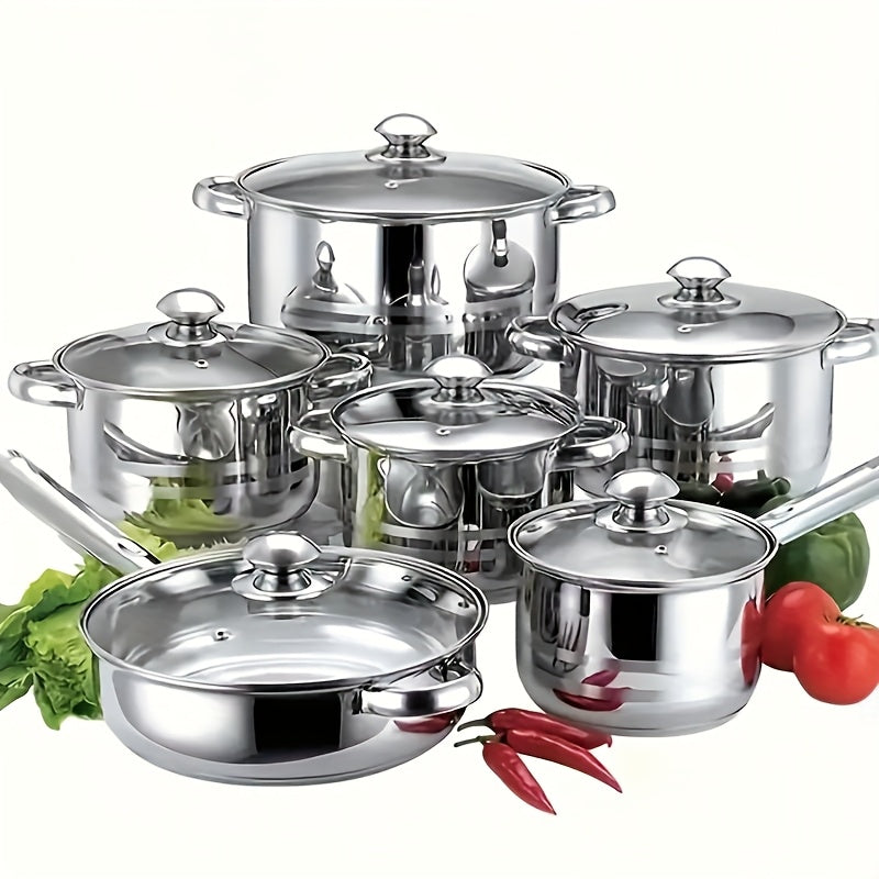 12pcs Stainless Steel Kitchen Cookware Set With Lids