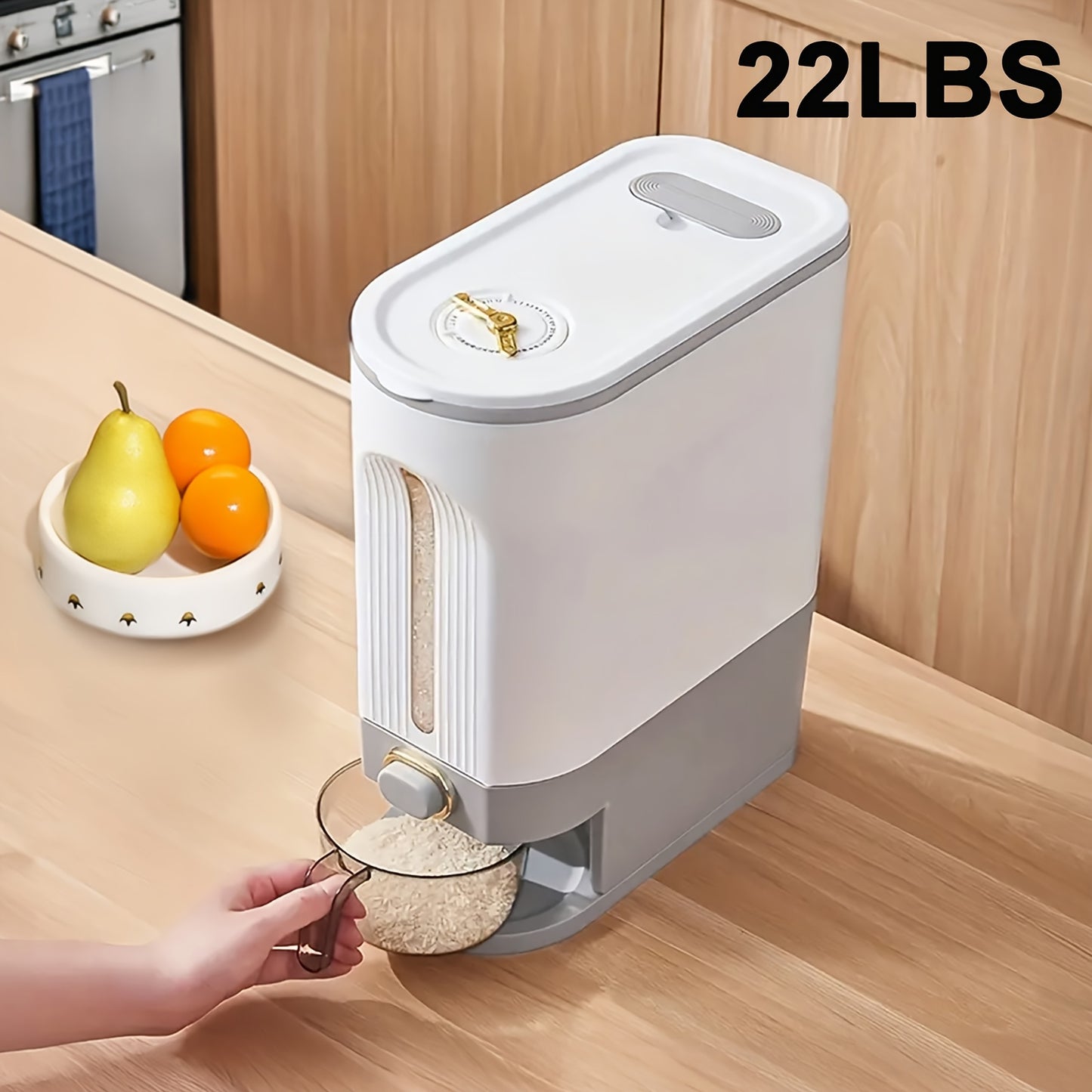 Large Capacity Moisture Resistant Rice Dispenser with Time Recorder and Measuring Cup