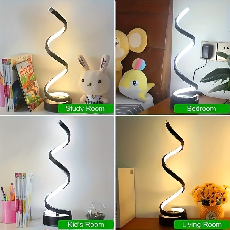 2pcs Bedside Table Lamp for Bedroom 3 Way Dimmable Touch Lamp USB C Charging Ports Modern Minimalist Spiral Table Lamp for Living Room Desk LED Bulb Included Black White