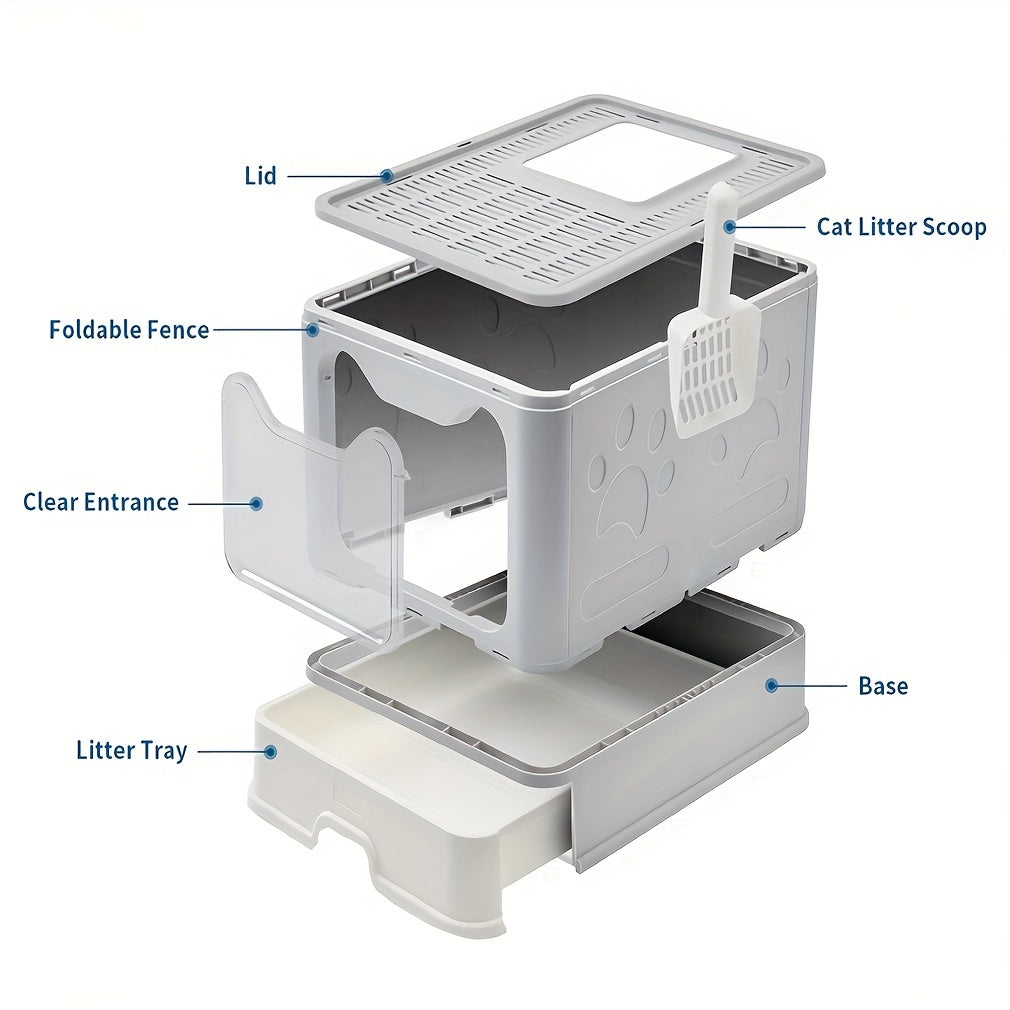 22lbs Odor-Control Litter Box with Tray and Scoop Grey Plastic