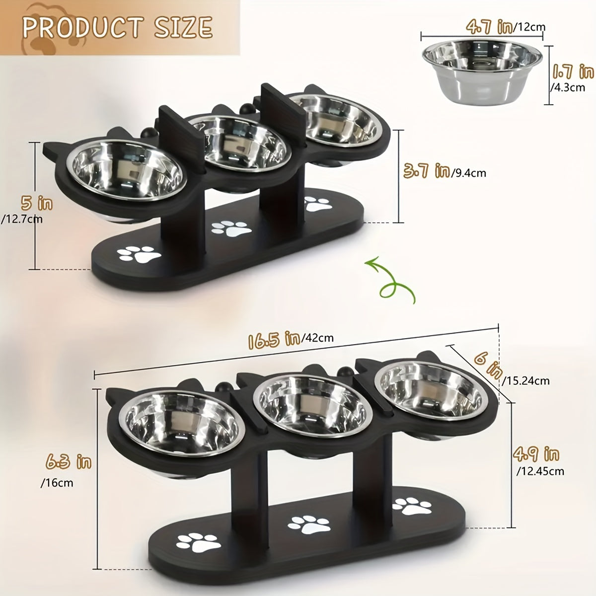 15 Degree Tilted Stainless Steel Elevated Cat Bowls Set