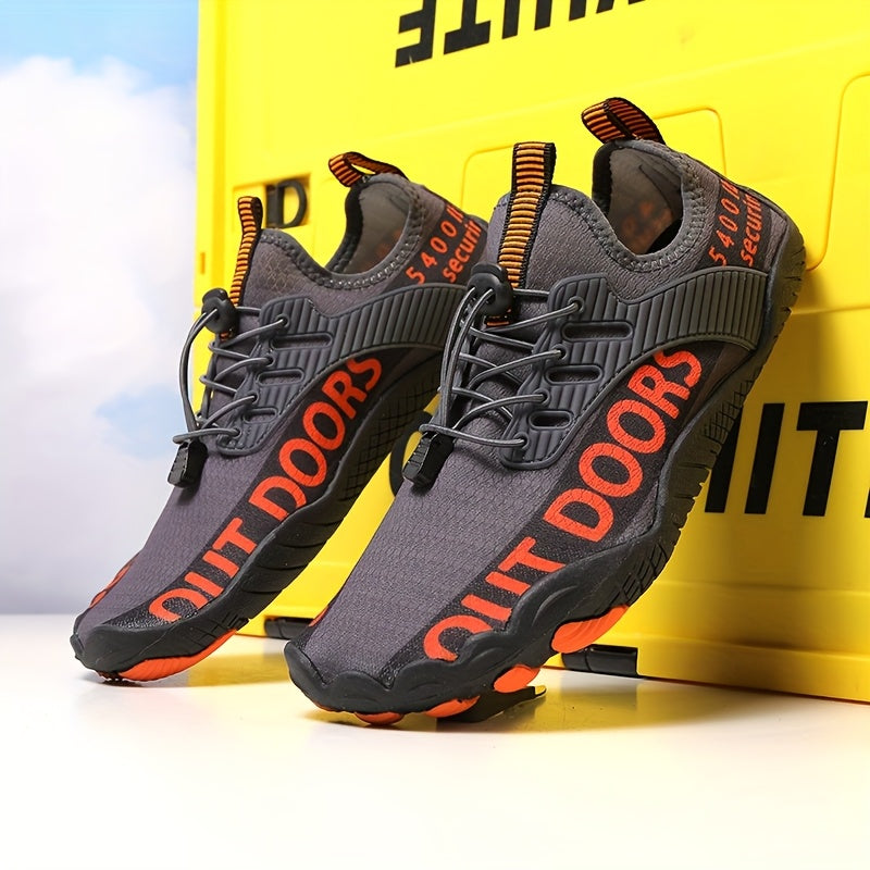 Men's Non Slip Breathable Water Shoes Lightweight Upper With Bright Yellow And Black Letter Print Rubber Sole Suitable For Outdoor And Casual Wear Modern Sports Shoes Durable Rubber Outsole High Quality Footwear