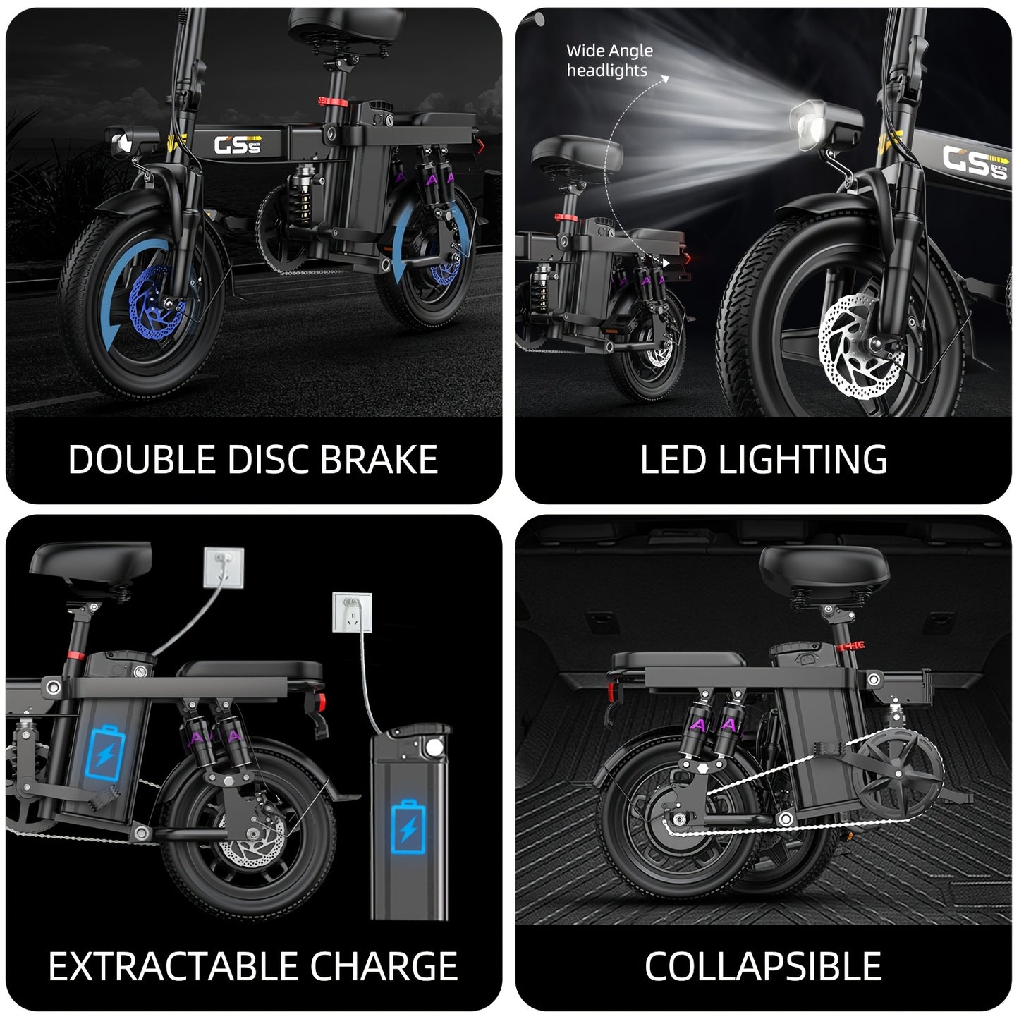 UPlee 740W Electric Bike For Adults 20MPH Full Shock Absorption Comfortable Riding 48V15Ah Max 32Miles Folding Ebike 14 Inch Tubeless Off Road Tire City Commuter Battery Optional