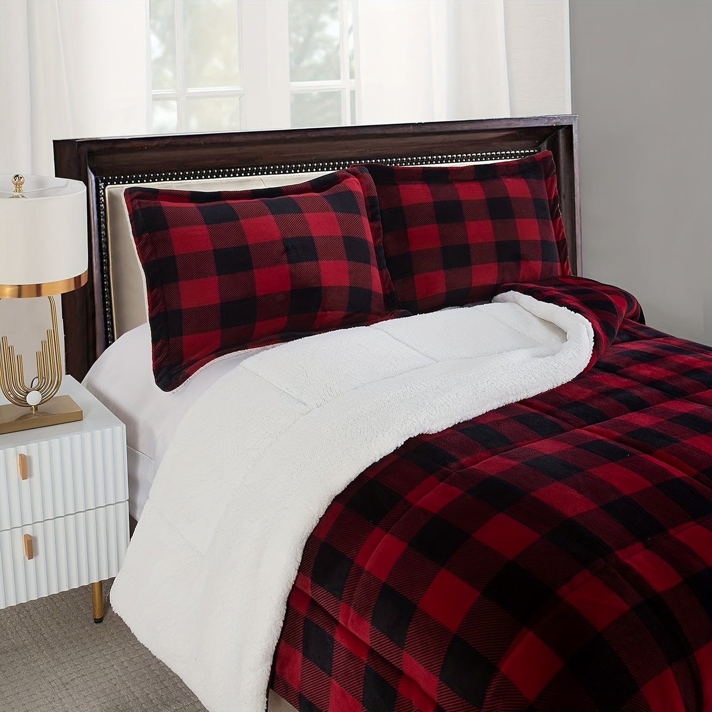 1pc Cozy Sherpa Fleece Buffalo Plaid Blanket For Comfort