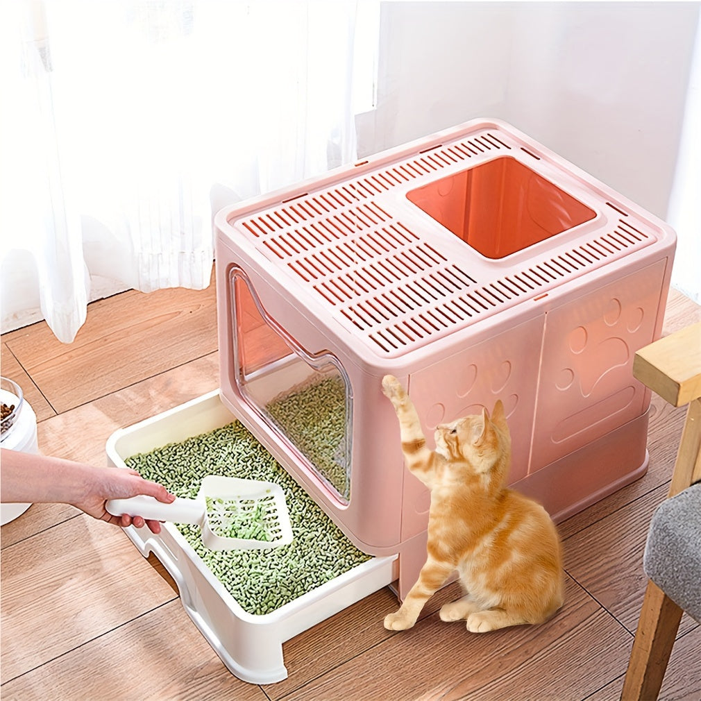 22lbs Odor-Control Litter Box with Tray and Scoop Grey Plastic