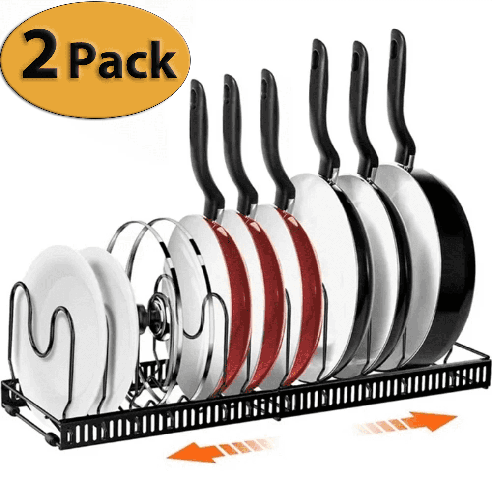 2 Pack Expandable Pot Organizer Lid Rack with 10 Compartments