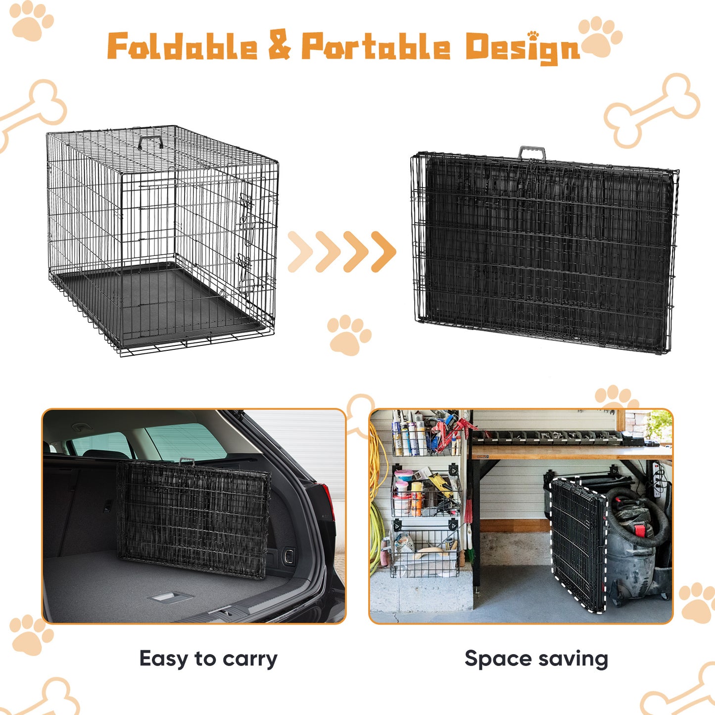 Double Door Dog Crate with Divider Panel for Travel Use