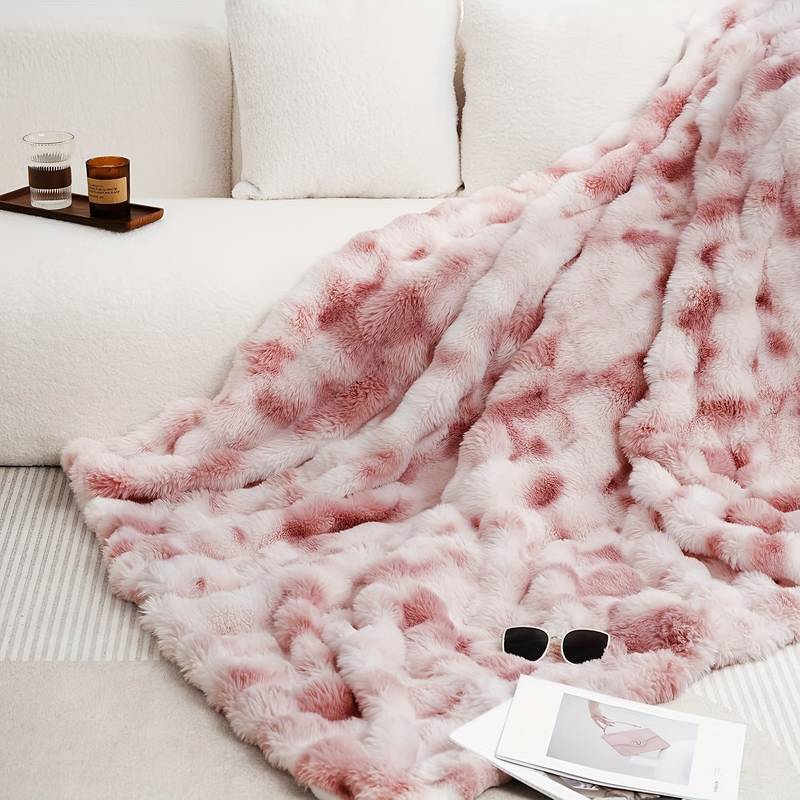 1pc Bohemian Style Reversible Faux Rabbit Fur Blanket