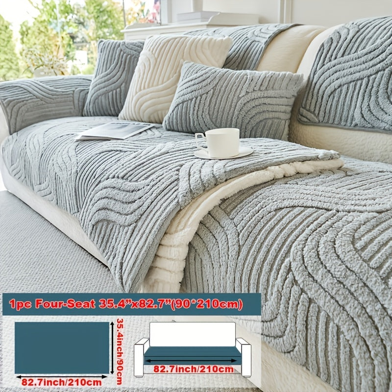 Elegant Plush Sofa Cover Black and Cream Non Slip Pet Friendly Breathable 100 Percent Polyester Machine Washable