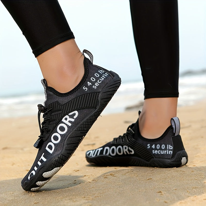 Men's Non Slip Breathable Water Shoes Lightweight Upper With Bright Yellow And Black Letter Print Rubber Sole Suitable For Outdoor And Casual Wear Modern Sports Shoes Durable Rubber Outsole High Quality Footwear