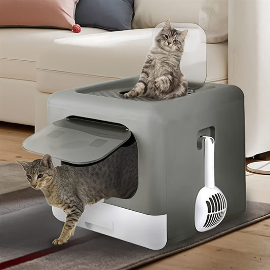 22lbs Odor-Control Litter Box with Tray and Scoop Grey Plastic