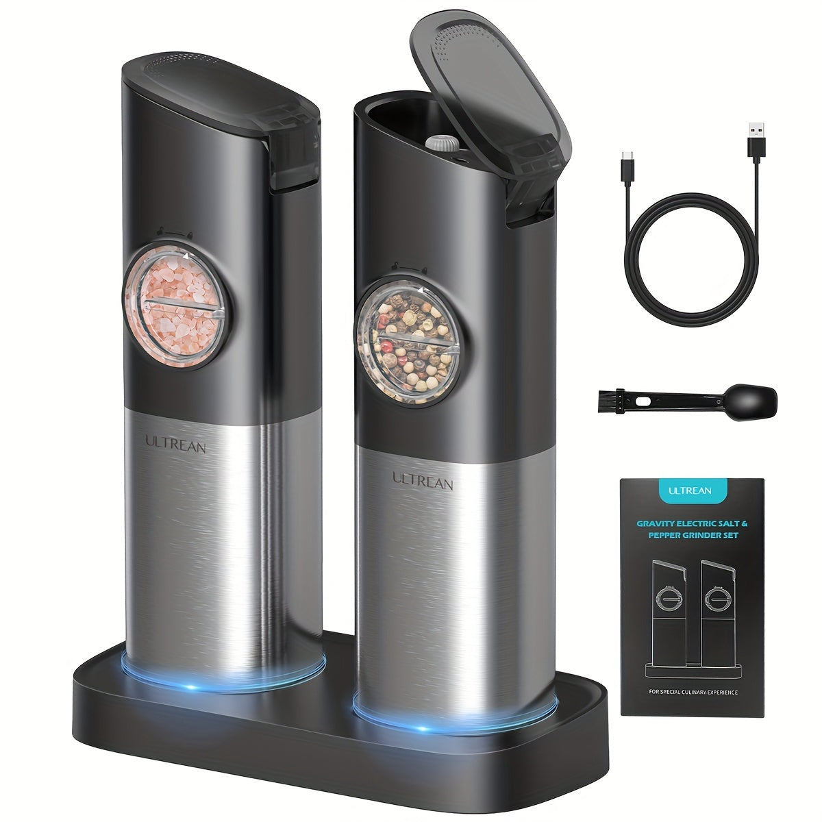 USB Rechargeable Ultrean Gravity Electric Salt And Pepper Grinder Set
