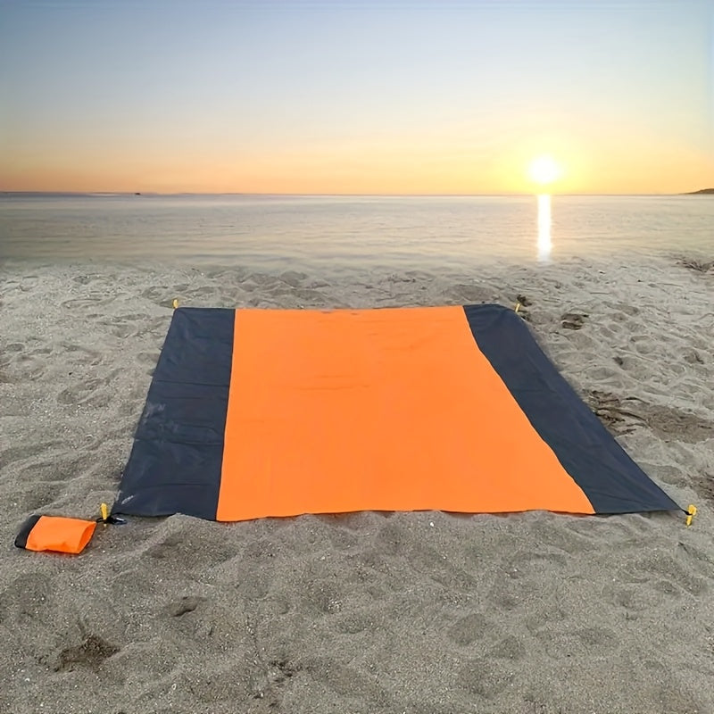 Foldable Beach Mat with 4 Corner Stakes for Outdoor Use
