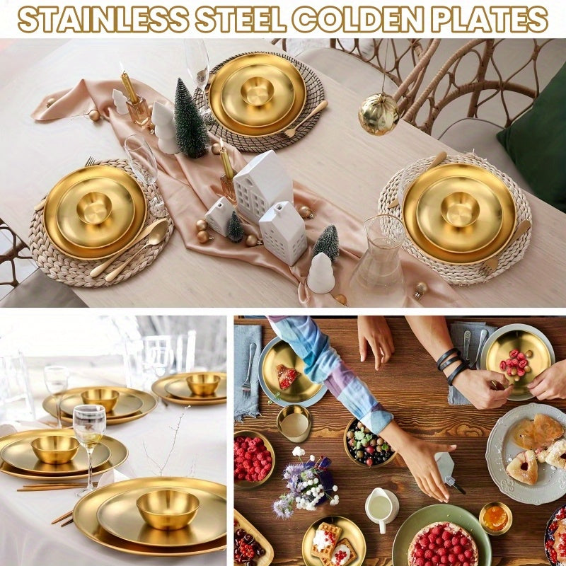 Golden Stainless Steel Dinnerware 18pcs Set for BBQ Picnic