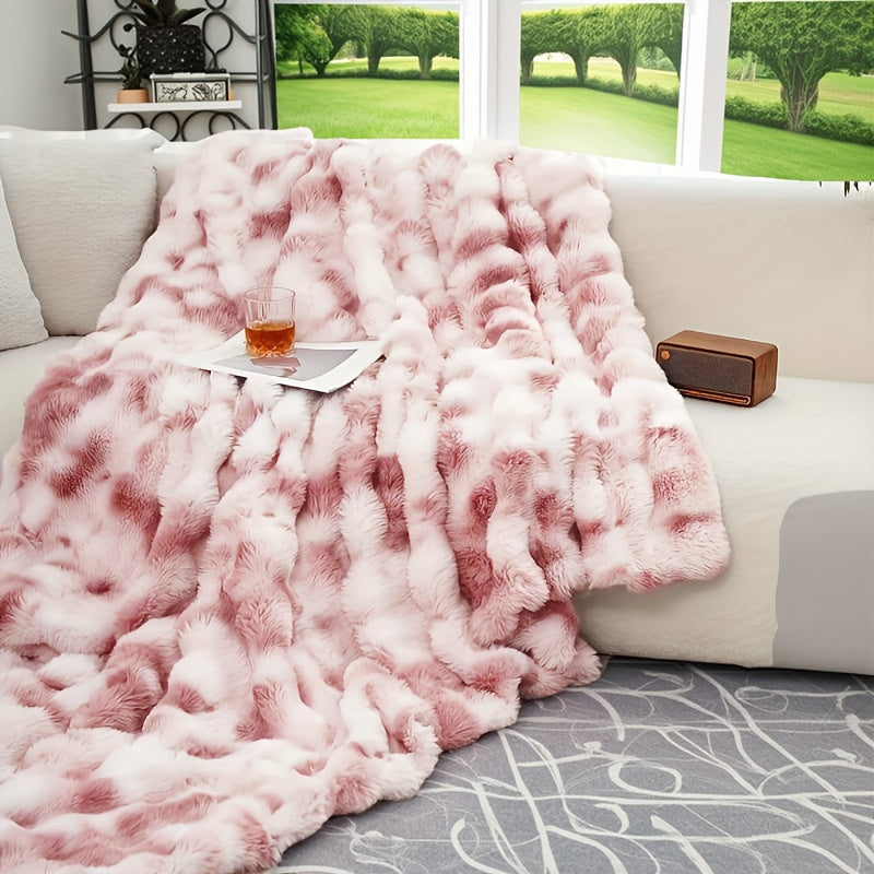 1pc Bohemian Style Reversible Faux Rabbit Fur Blanket