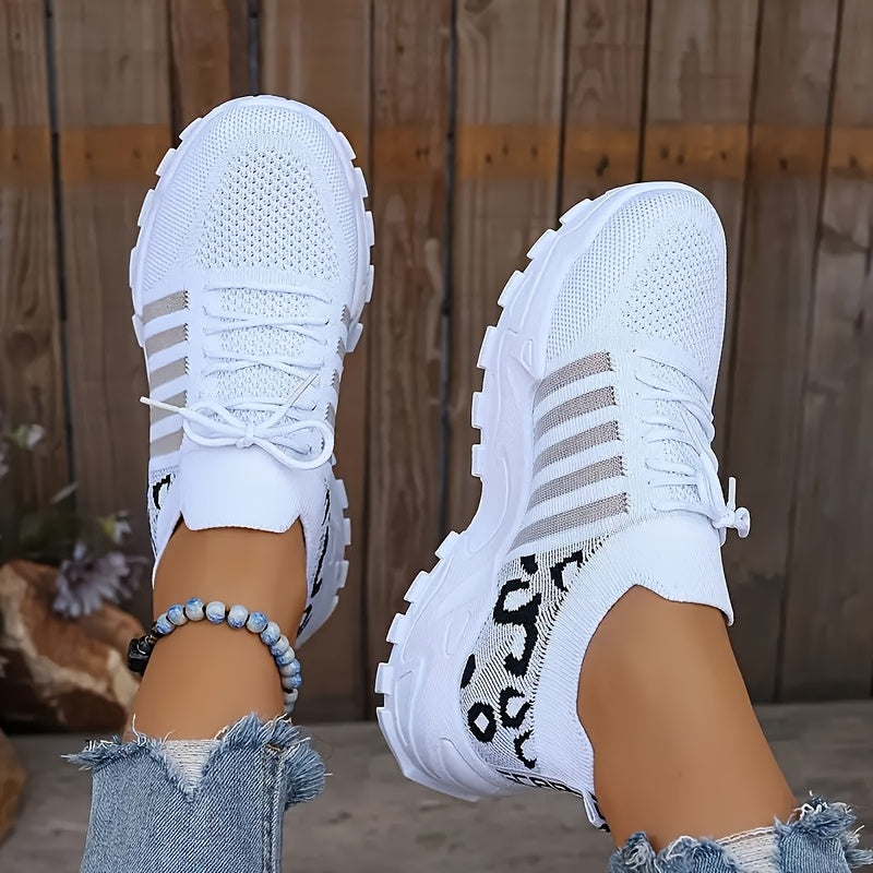 Leopard Print Sneakers Lightweight Women's Mesh Lace-Up Shoes