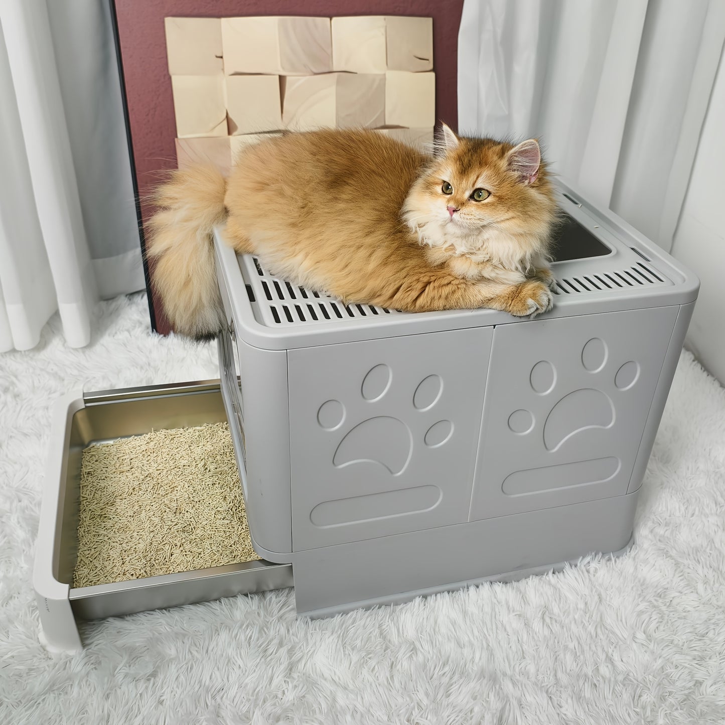 22lbs Odor-Control Litter Box with Tray and Scoop Grey Plastic