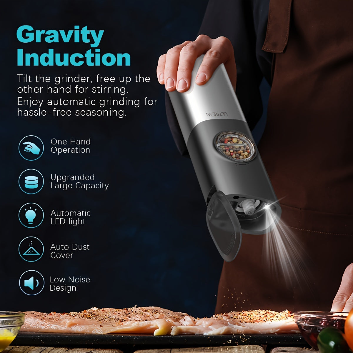 USB Rechargeable Ultrean Gravity Electric Salt And Pepper Grinder Set