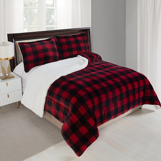 1pc Cozy Sherpa Fleece Buffalo Plaid Blanket For Comfort
