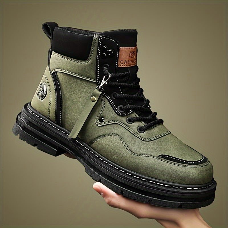 Men's Comfy Round Toe Lace Up Boots - Non-Slip Sole, Durable PU