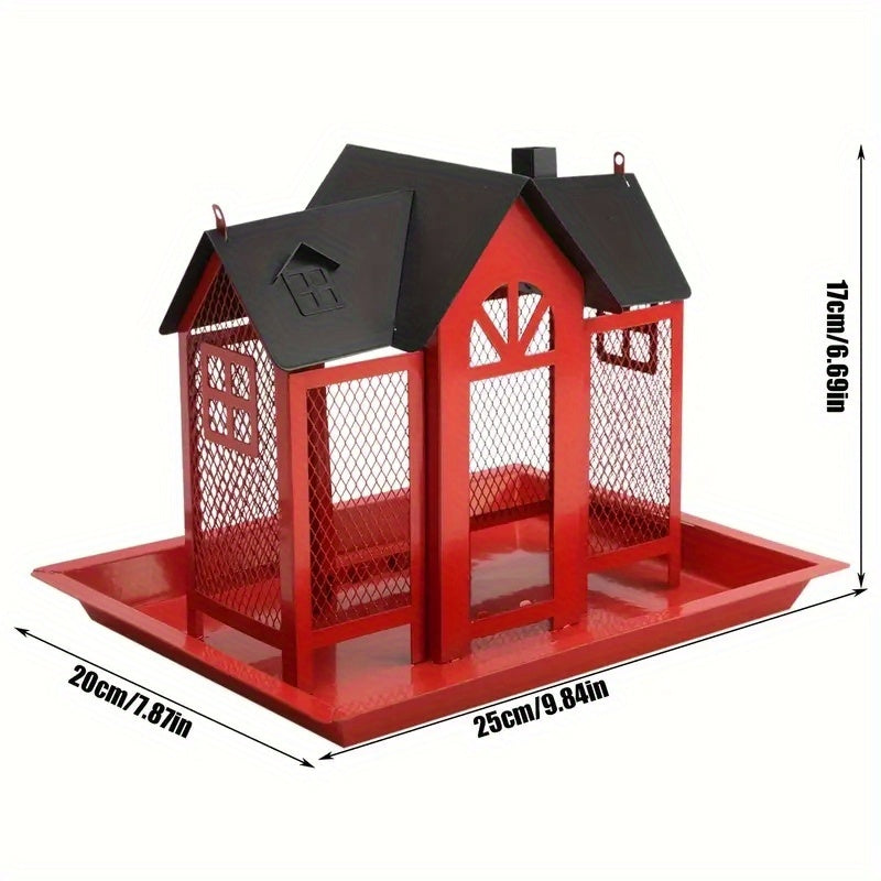 Metal Mesh Bird Feeder For Outdoor Hanging With Waterproof Roof And Seed Tray Large Capacity 4 Lbs For Garden Decoration