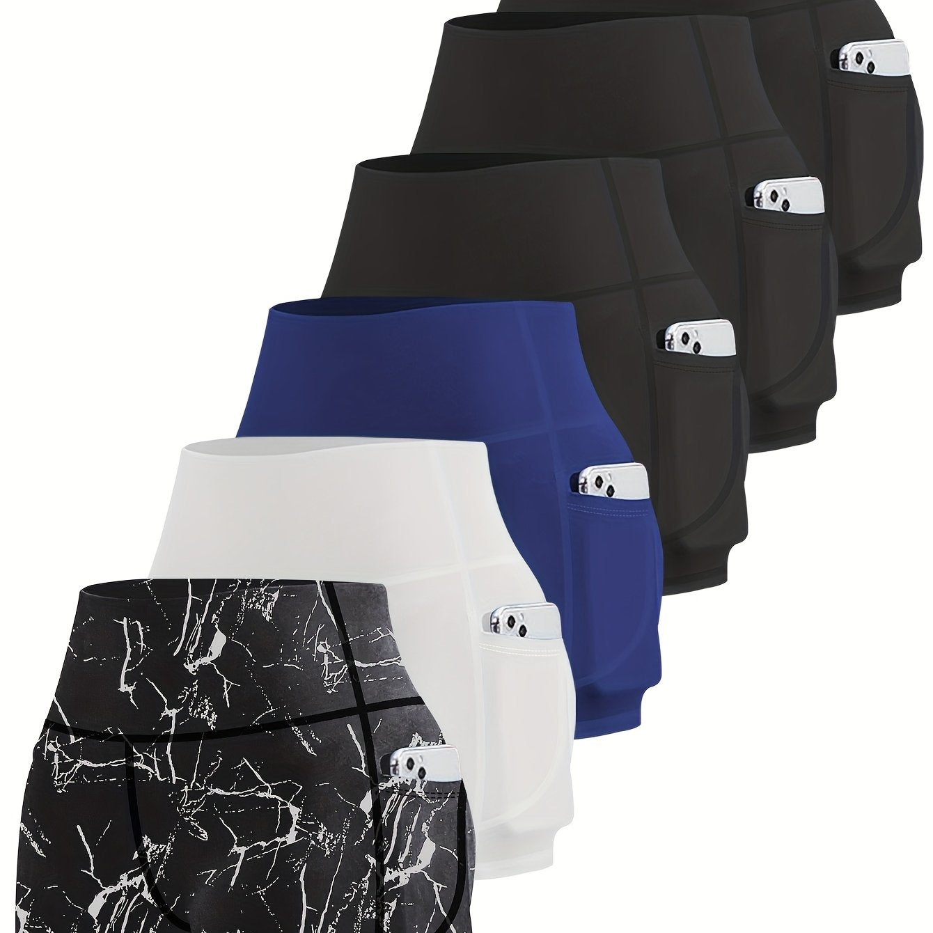 6-Pack Plus Size Women's High Waist Yoga Shorts With Pocket