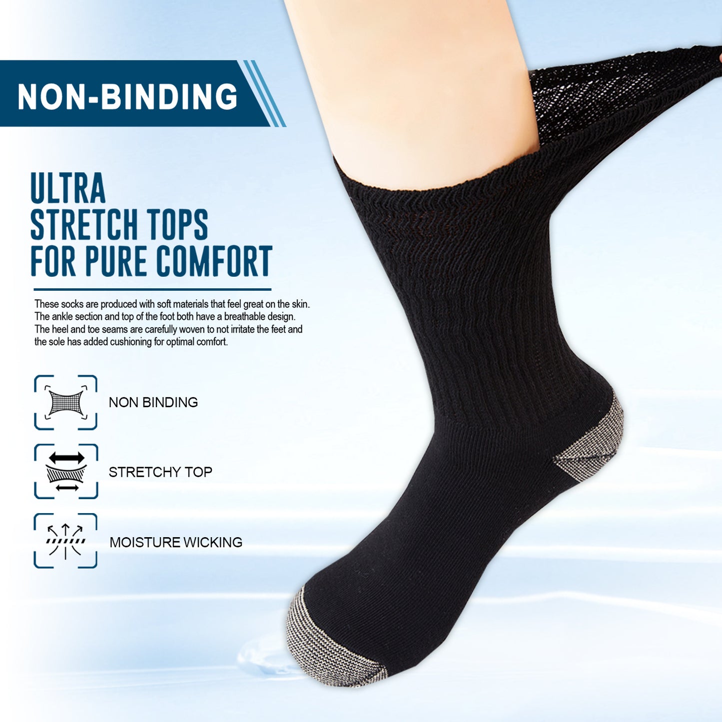 6 Pairs Copper Ion Diabetic Socks for Men, Non-Bonding Crew