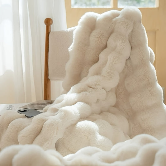 Cozy Faux Rabbit Soft, Warm Fleece Blanket for All Seasons
