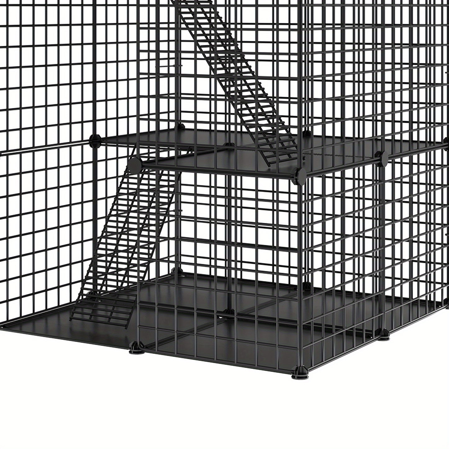 Indoor Outdoor Cat Cage DIY Cat Enclosure with 3 Level Metal Playpen and Oversized Hammock for One or Two Cats and Rabbits