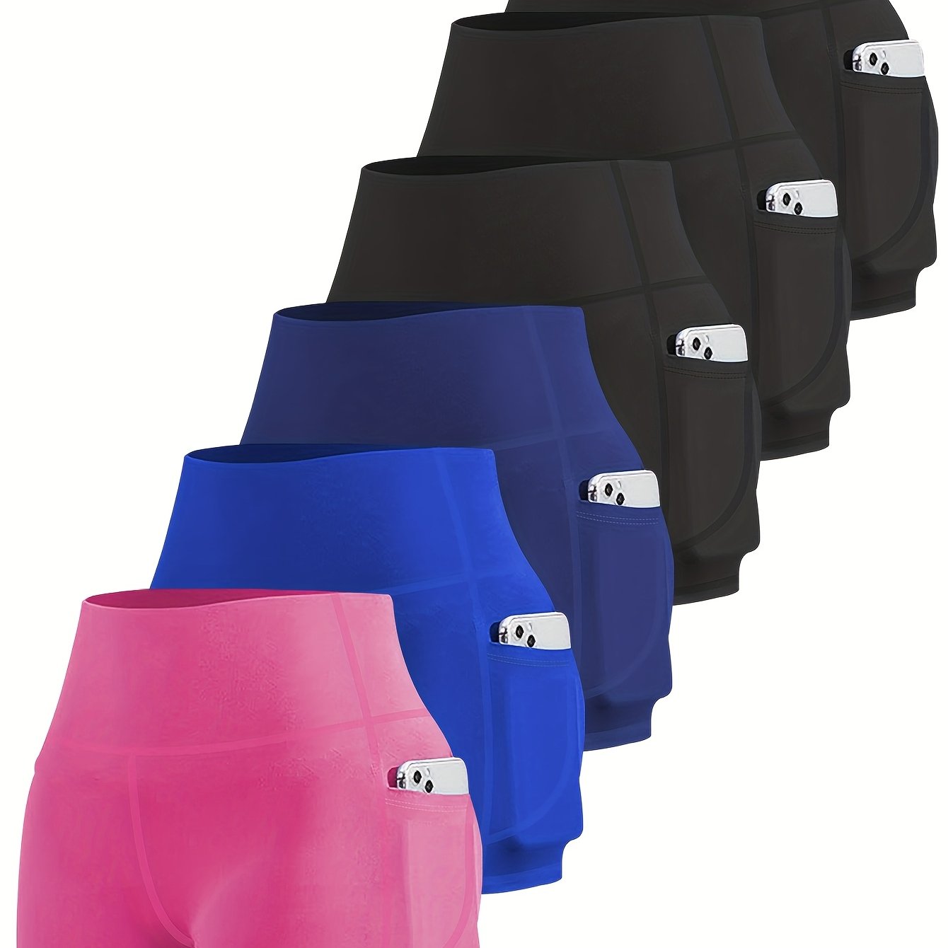6-Pack Plus Size Women's High Waist Yoga Shorts With Pocket
