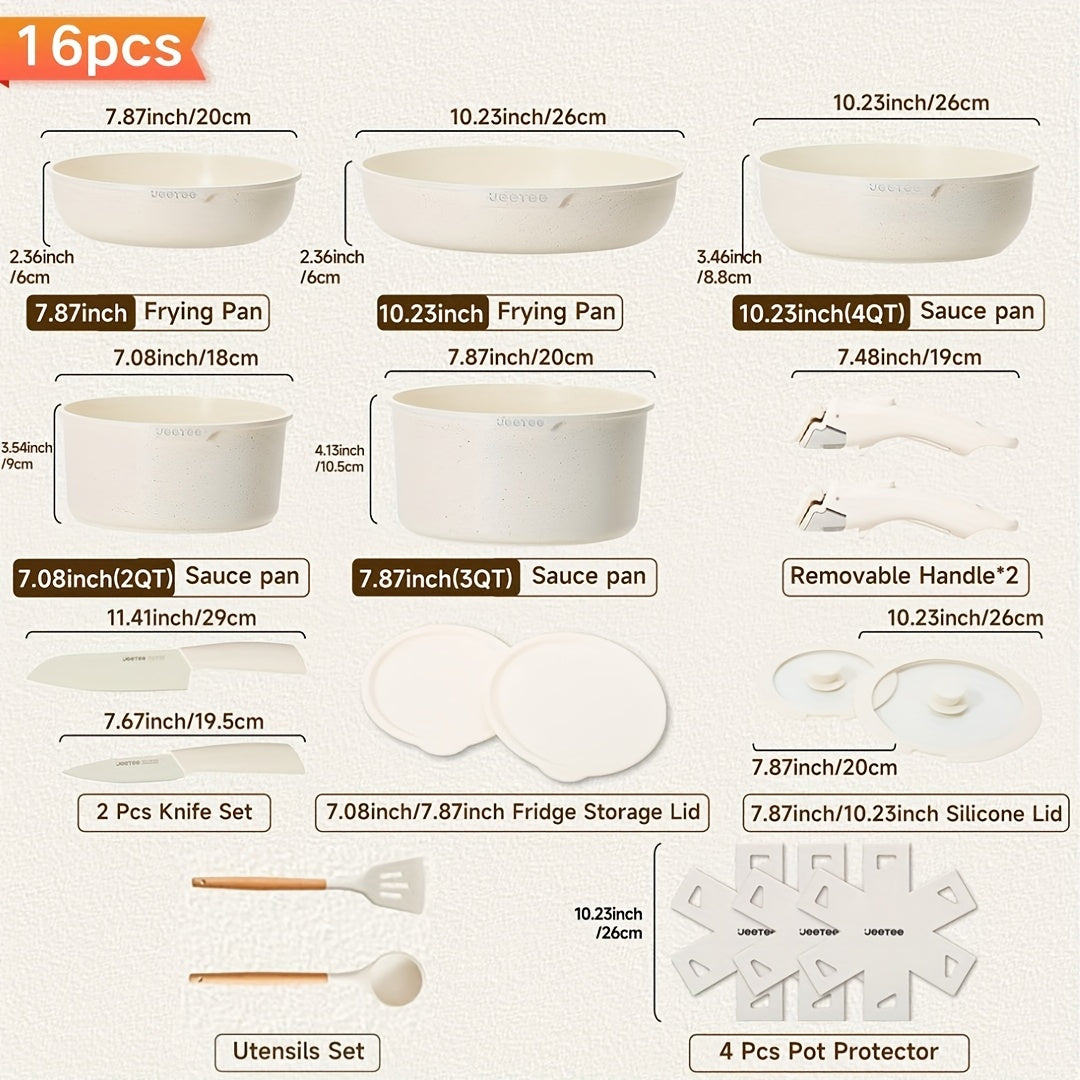 26/16pcs Nonstick Detachable Pot Set Induction Cookware