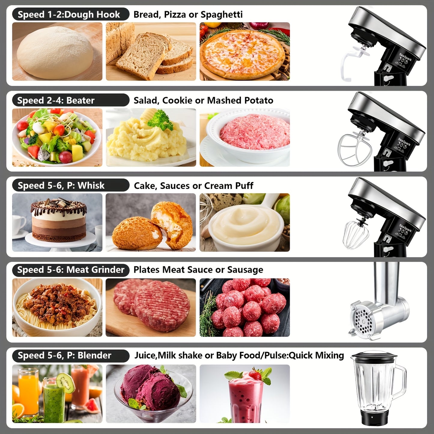 6-in-1 Electric Mixer with 6.3QT Bowl and Accessories