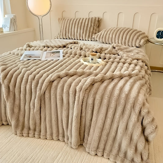 Luxurious Faux Rabbit Fur Throw Blanket - Soft, Warm, Cozy