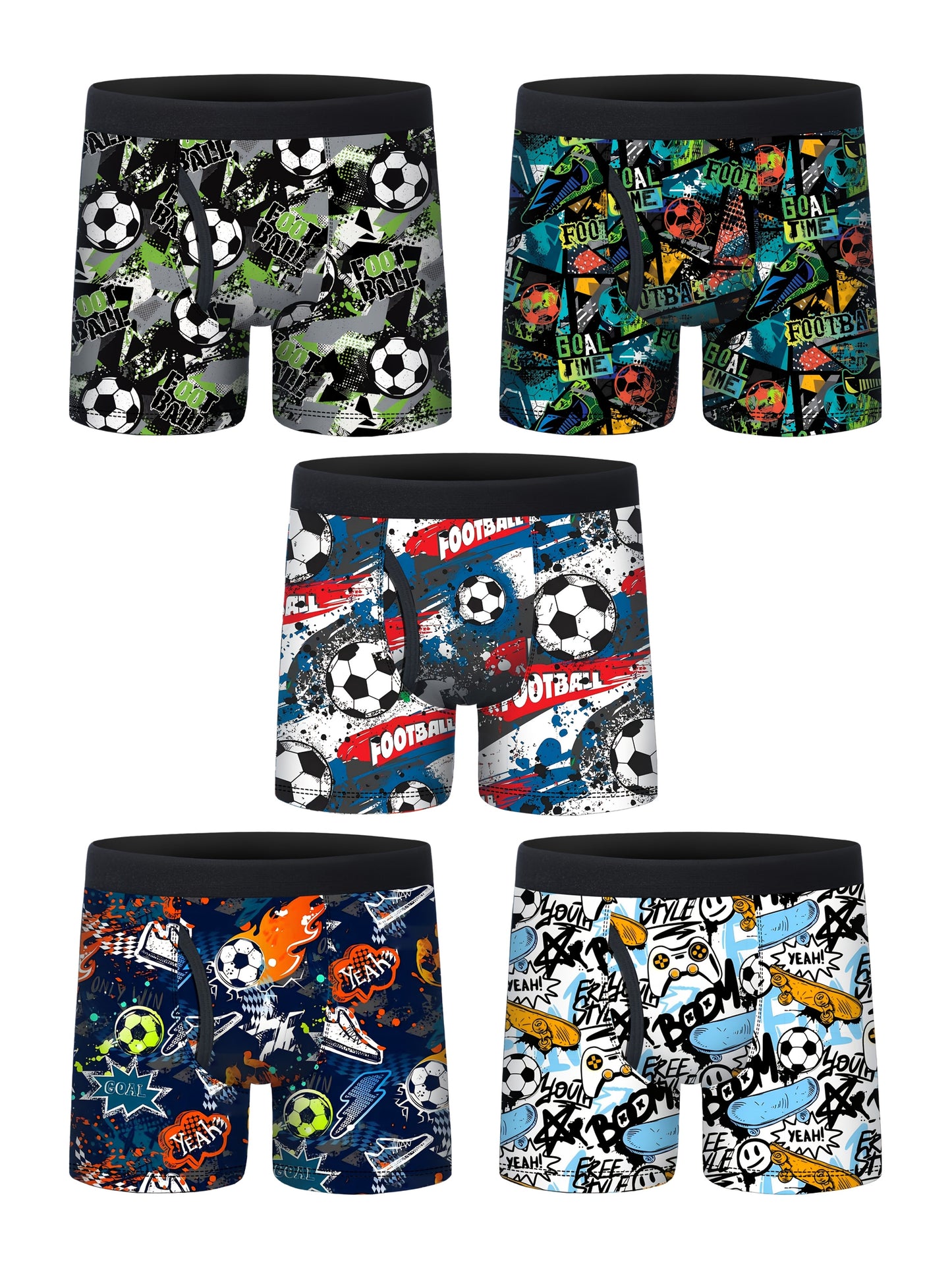 5pcs Boys' Sports Boxer Briefs Quick-Dry Breathable Fabric