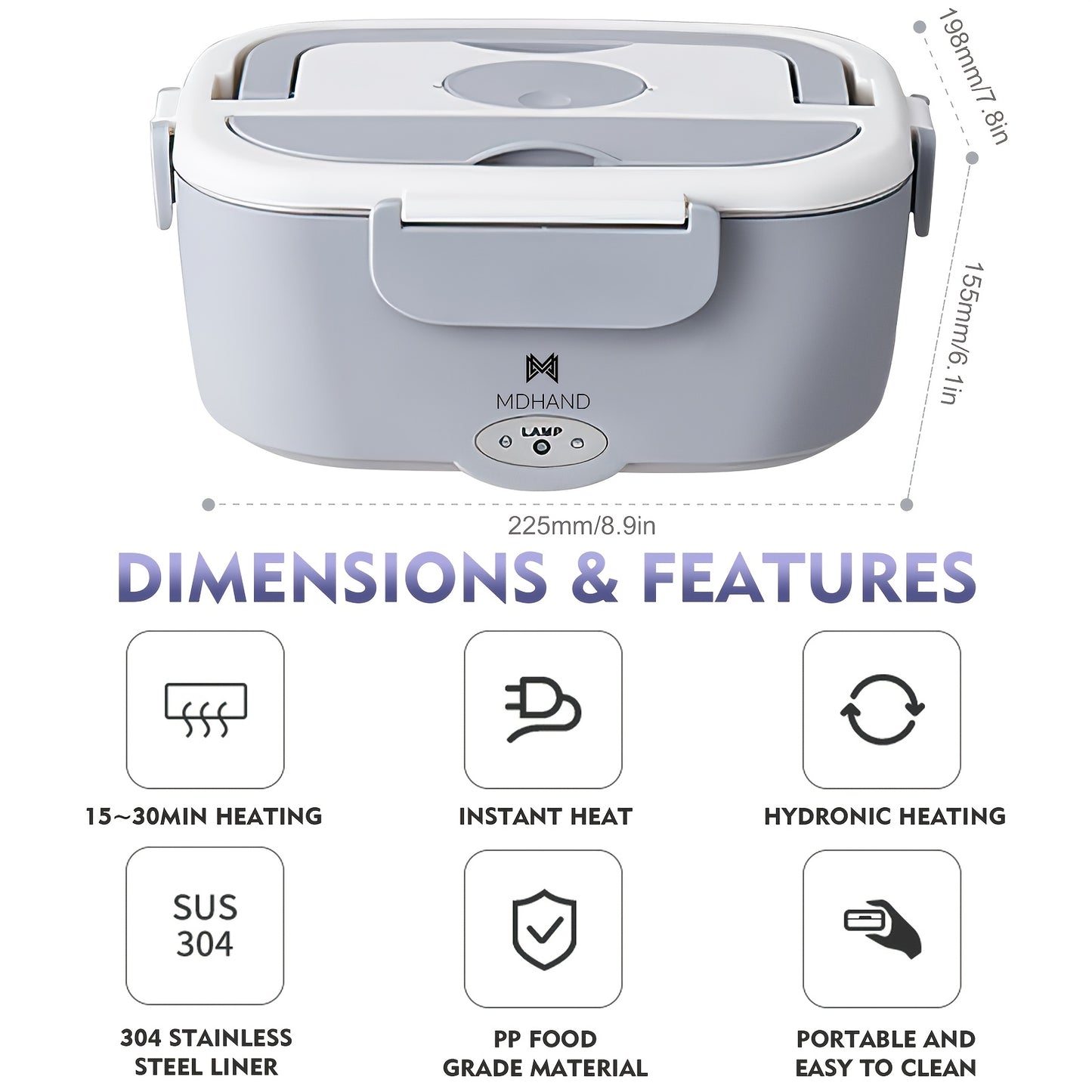 3 In1 Electric Lunch Box Food Heater, 65W Fast Heated