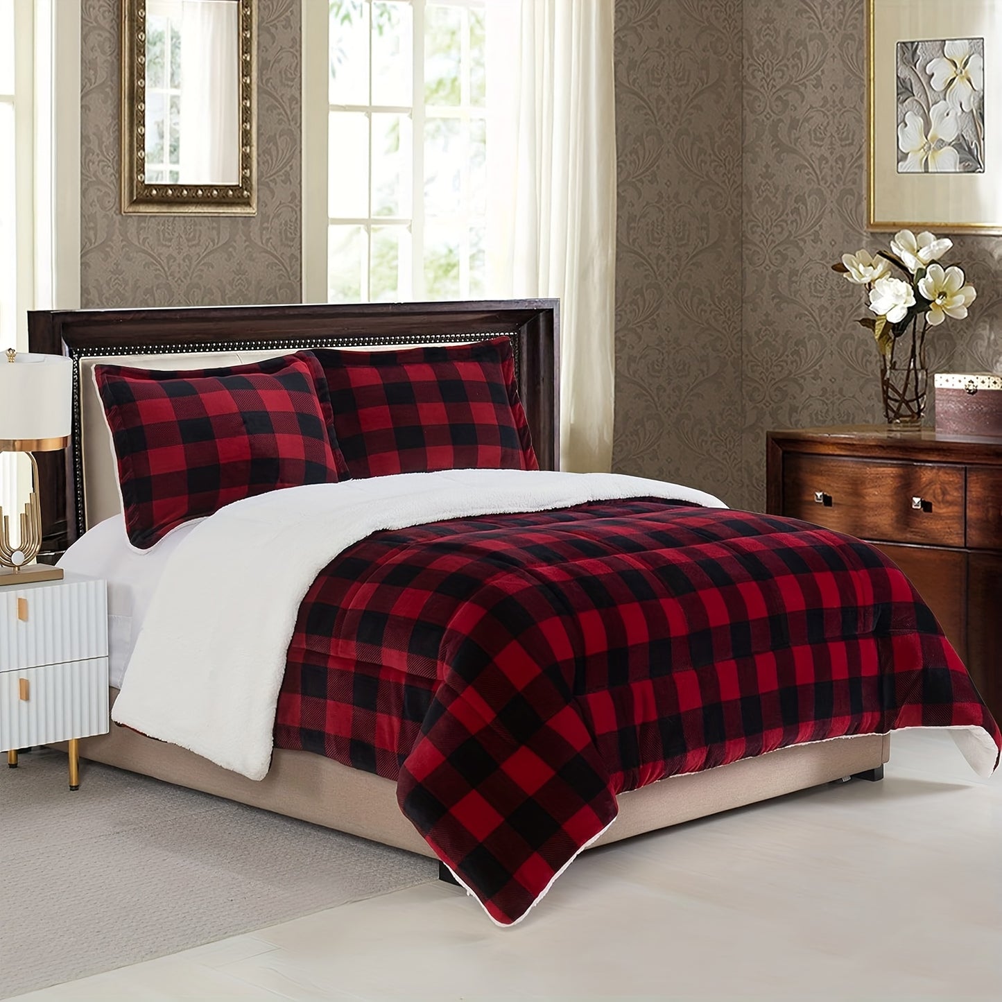 1pc Cozy Sherpa Fleece Buffalo Plaid Blanket For Comfort