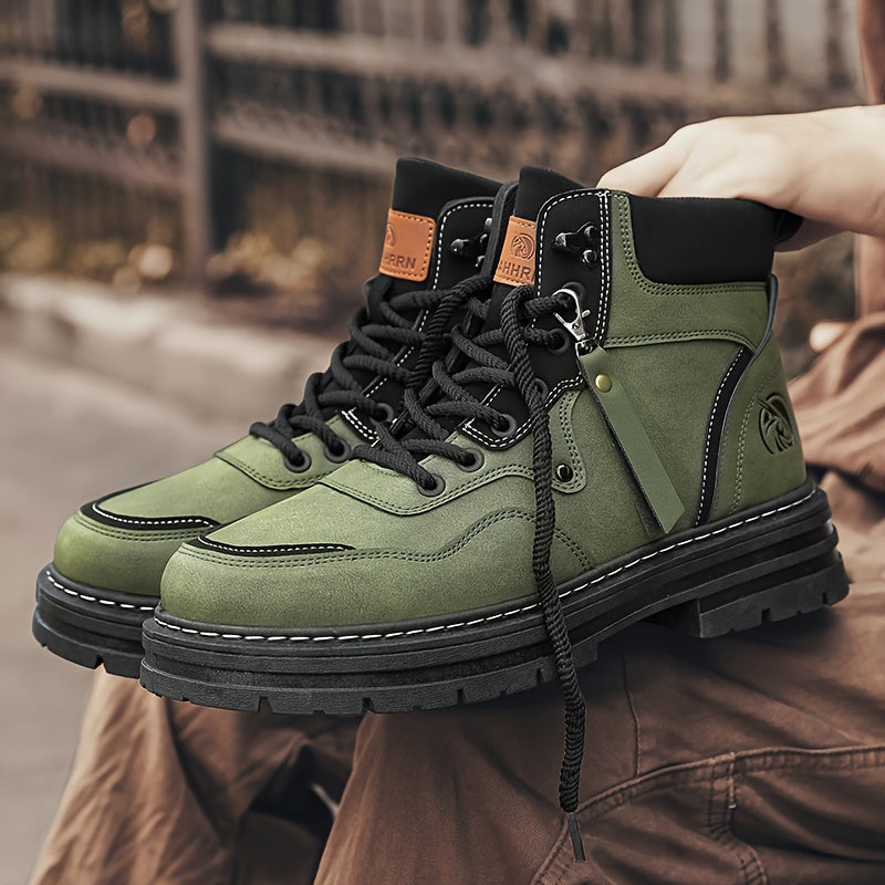 Men's Comfy Round Toe Lace Up Boots - Non-Slip Sole, Durable PU