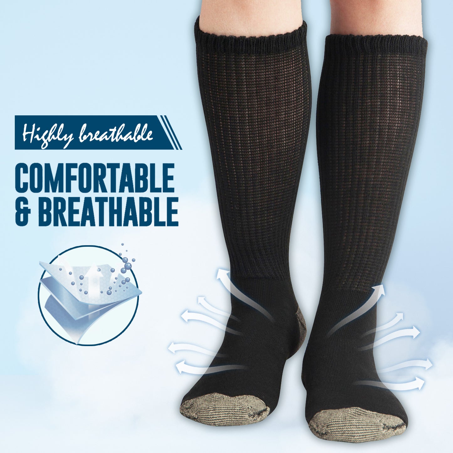 6 Pairs Copper Ion Diabetic Socks for Men, Non-Bonding Crew