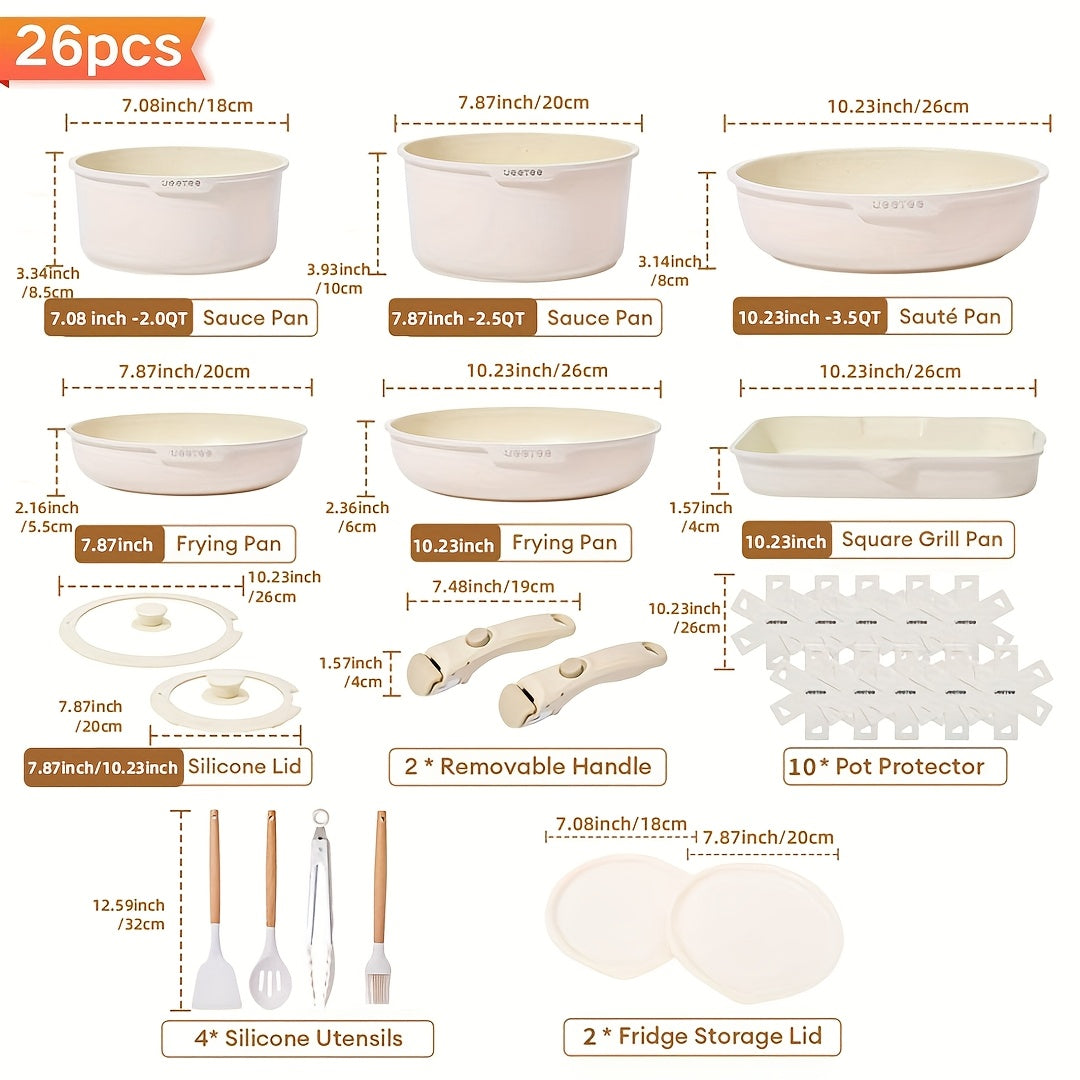 26/16pcs Nonstick Detachable Pot Set Induction Cookware