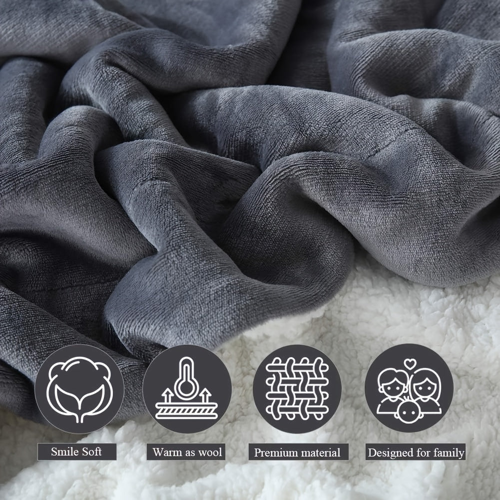 Thick Reversible Sherpa Blanket, Warm Soft Fleece Throw