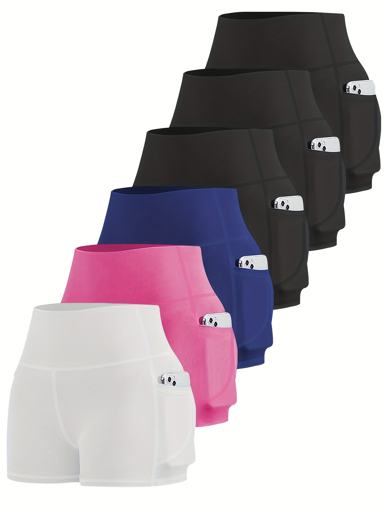 6-Pack Plus Size Women's High Waist Yoga Shorts With Pocket